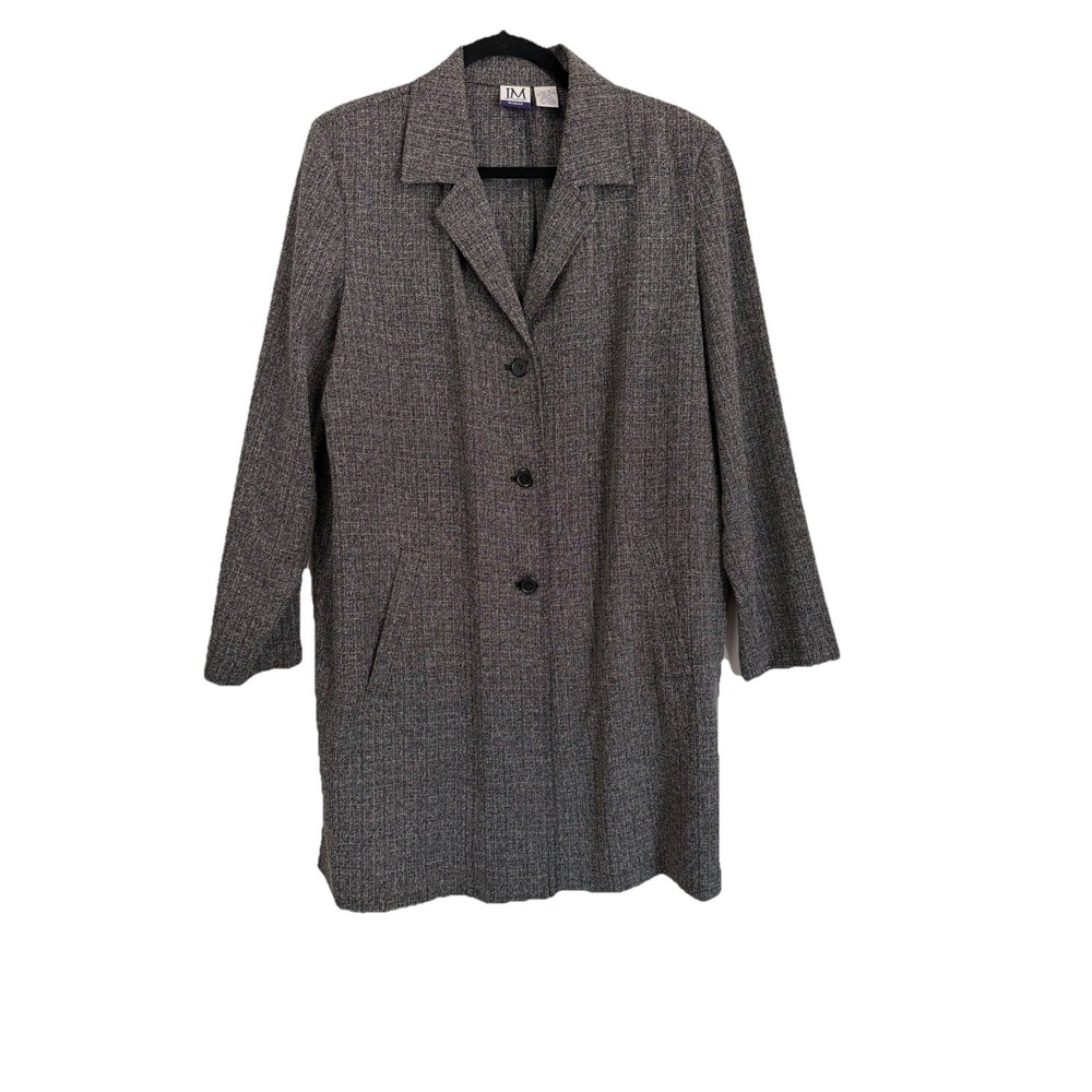 JM Collection Woman Gray Tweed Overcoat Button Front Pockets Long Sleeve 1X